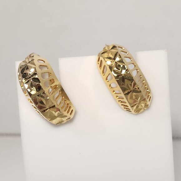 VTG Tested* 14K Solid Gold Geometric Diamond Cut latch Back Stud Earrings Signed - Picture 15 of 16